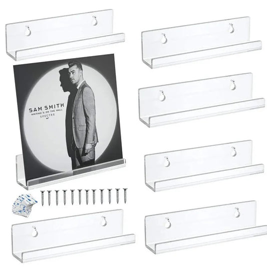 6 clear acrylic record shelves with screws and adhesives