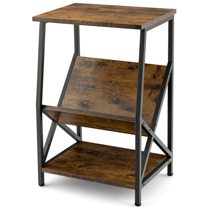 3-Tier Industrial Side Table with V-shaped Shelf for Records